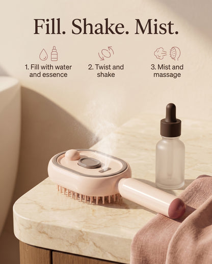 Fill, shake, mist — how to use The Cloud misting scalp massage brush