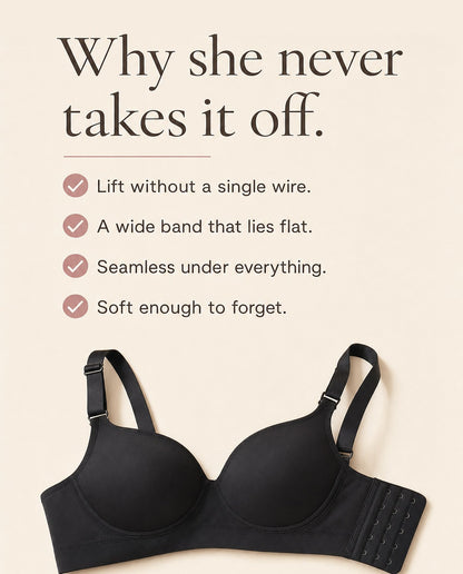 Why she never takes it off — lift without a wire, a wide band that lies flat, seamless under everything, soft enough to forget